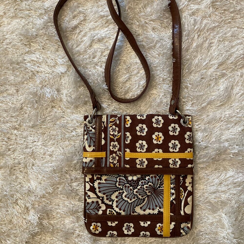NWOT Vera Bradley Flipster Slate Blooms Floral Yellow Crossbody